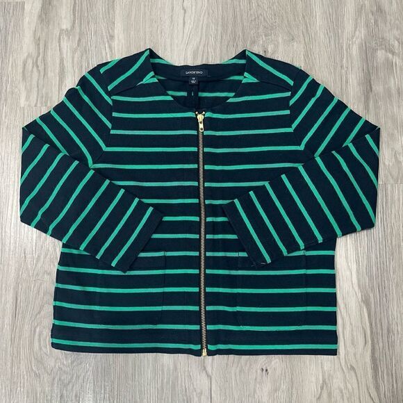 Lands’ End Striped Zip Front Sweater - Picture 2 of 6